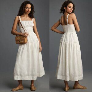 By Anthropologie Linen Square-Neck Midi Dress XSP PXS new nwt